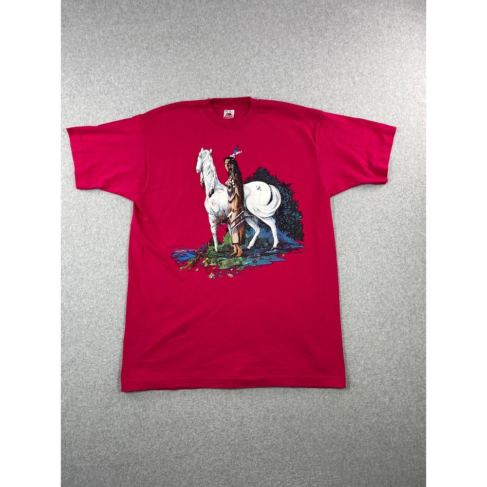 Vintage Native American Women Shirt Adult XL Pink Short Sleeve Made USA 90s